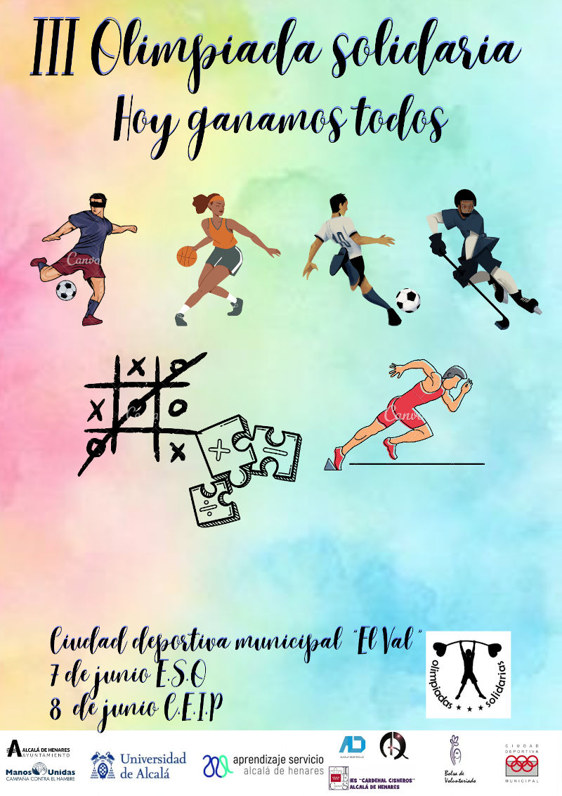 Cartel de la III Olimpiada Solidaria «Hoy ganamos todos» organizada en Alcalá de Henares
